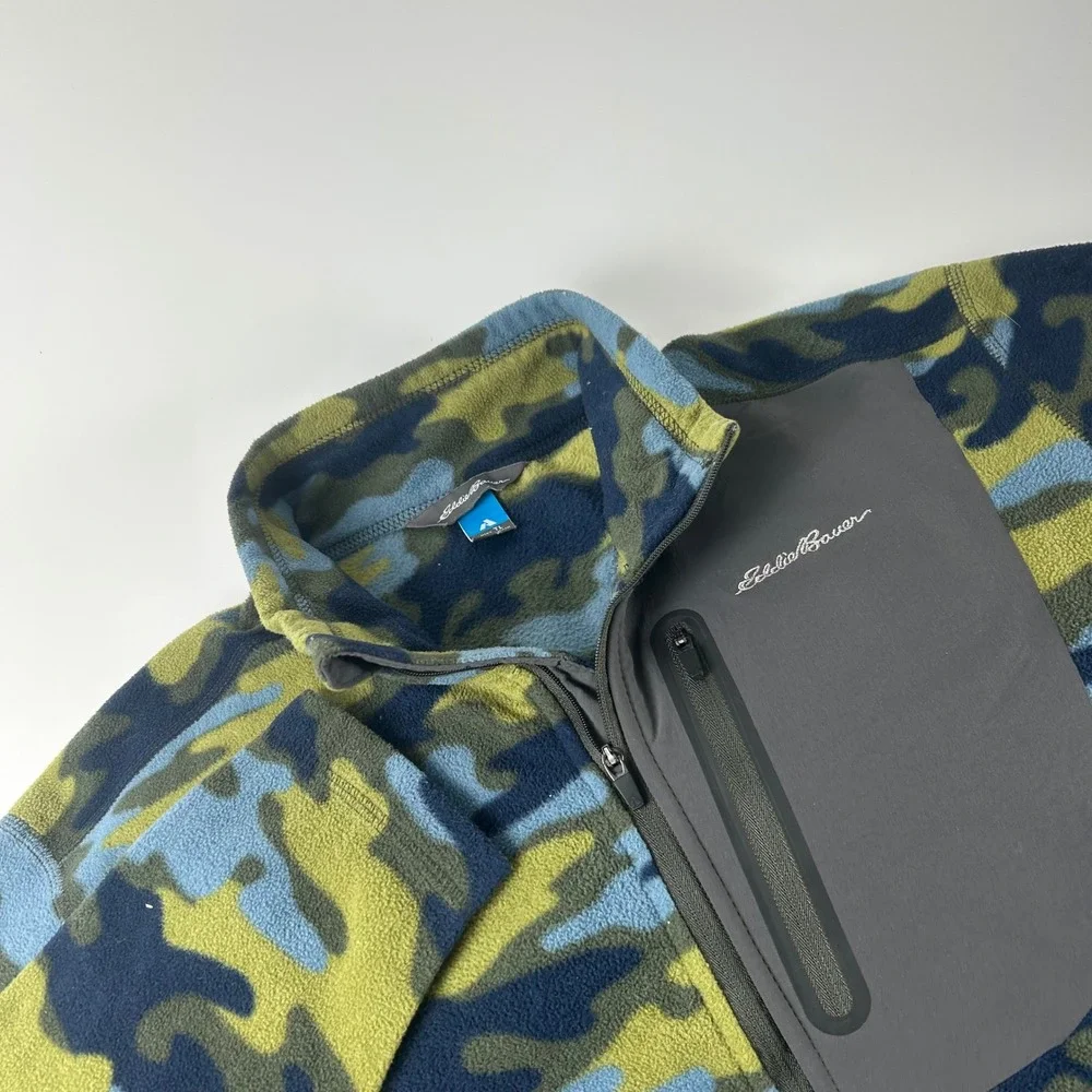 Eddie Bauer Men's Tall L First Ascent Camo Fleece 1/4 Zip Pullover Blue Green